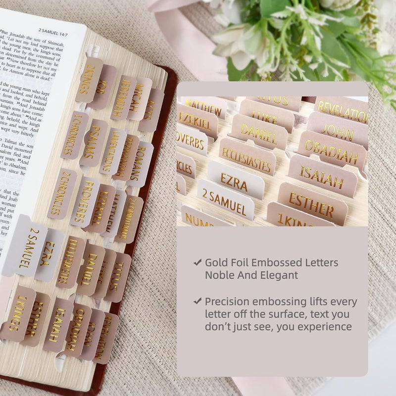 DOMMARE Laminated Bible Tabs (Gold Foil Embossed Lettering), Index Tabs for Women and Men, Baptism Christian Dividers Study Supplies for Men, Easy to Read and Apply, 75Pcs Beige - Image 2